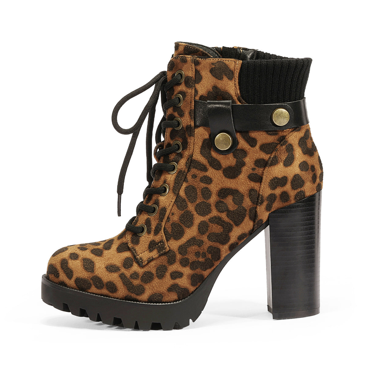 Women Short Boots Fall Winter Boots Women's Lace up Combat Ankle Boots High Chunky Heel Fashion Heeled Booties Shoes Black Boots - product image 2