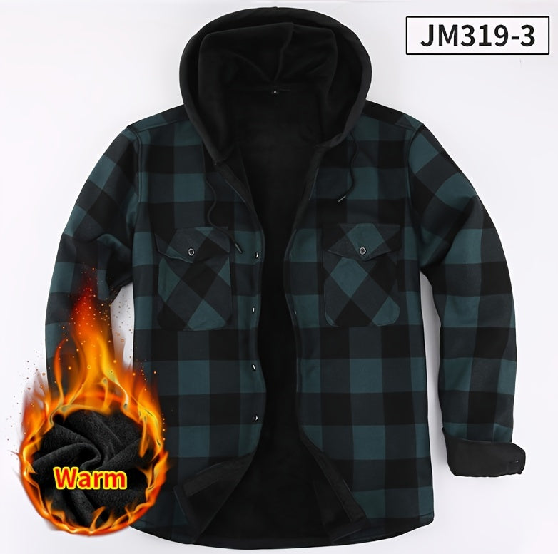 Men's Plaid Hoodie - Casual Long Sleeve Polyester 100% with Button Detail, Regular Fit, Slight Stretch, Woven Placket - Autumn and Winter Warm Leisure Sports - product image 14