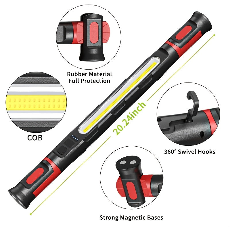 Mechanic Work Light with Magnetic Base & Hook | LED Engine Compartment Light with Red & Blue Warning Lights | Durable Work Site Lighting for Automotive Repair, Garage & Workshop
