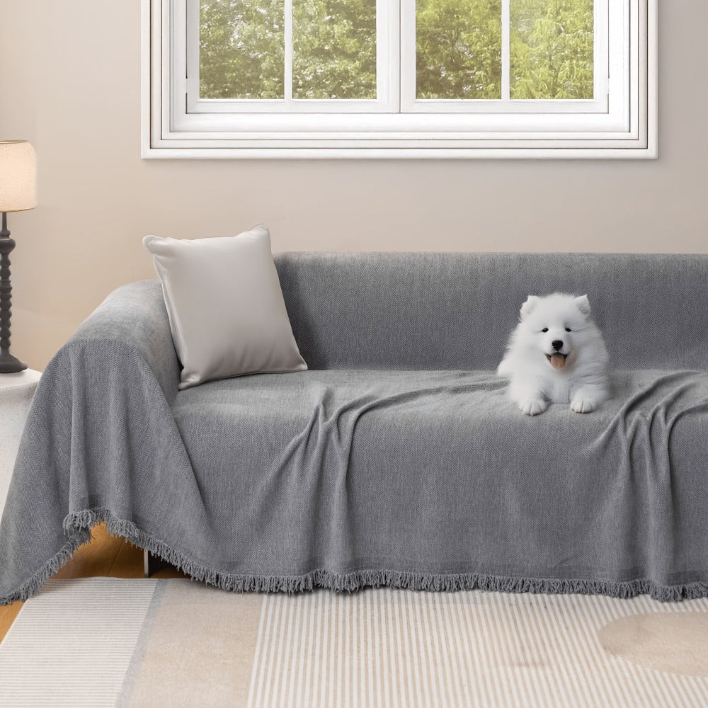 Couch Cover Throw Chenille Fringe Extra Large - Pet Friendly Scratch Proof Non-Slip Washable Polyester Sofa Protector | 3 Seat 71x102in 4 Seat 71x134in | Beige Gray Brown | Living  - product image 6