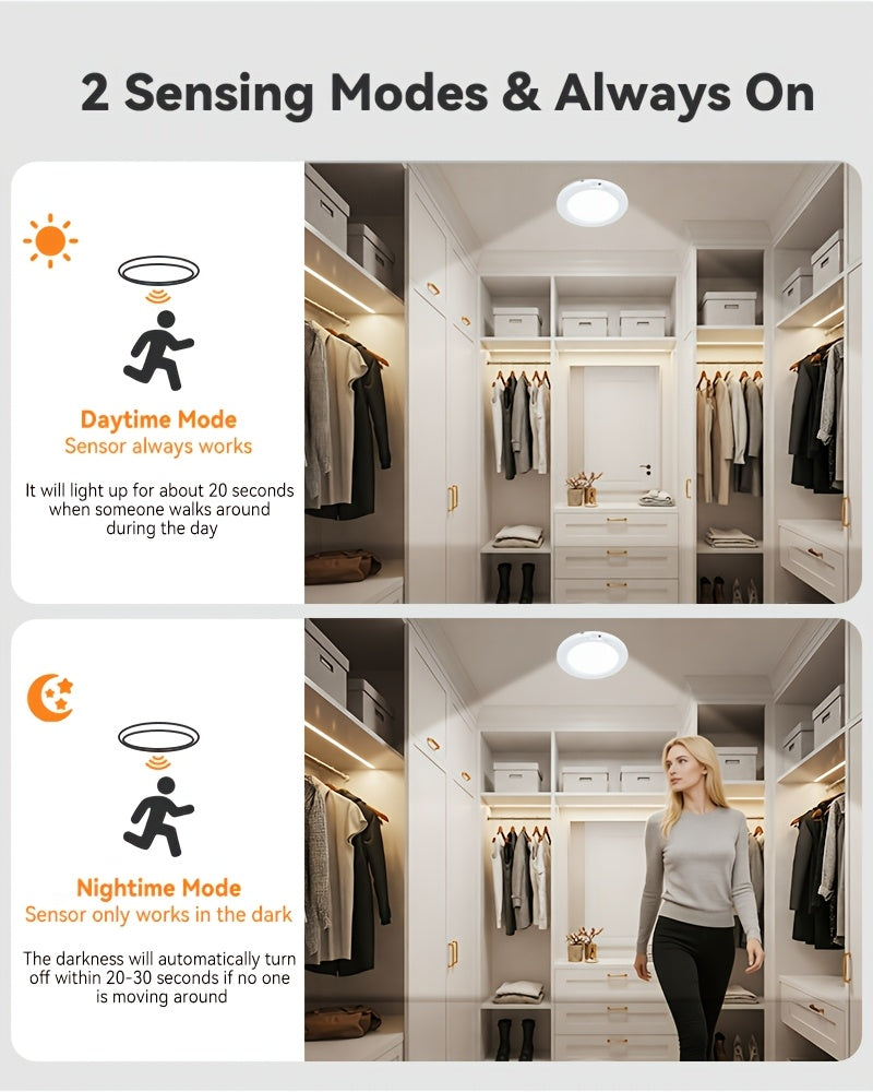 2pcs Rechargeable LED Induction Ceiling Light, 3-speed Lighting Mode, Motion Sensor With Remote Control, Magnetic Design, Easy Installation, 5500mAh Large - product image 11