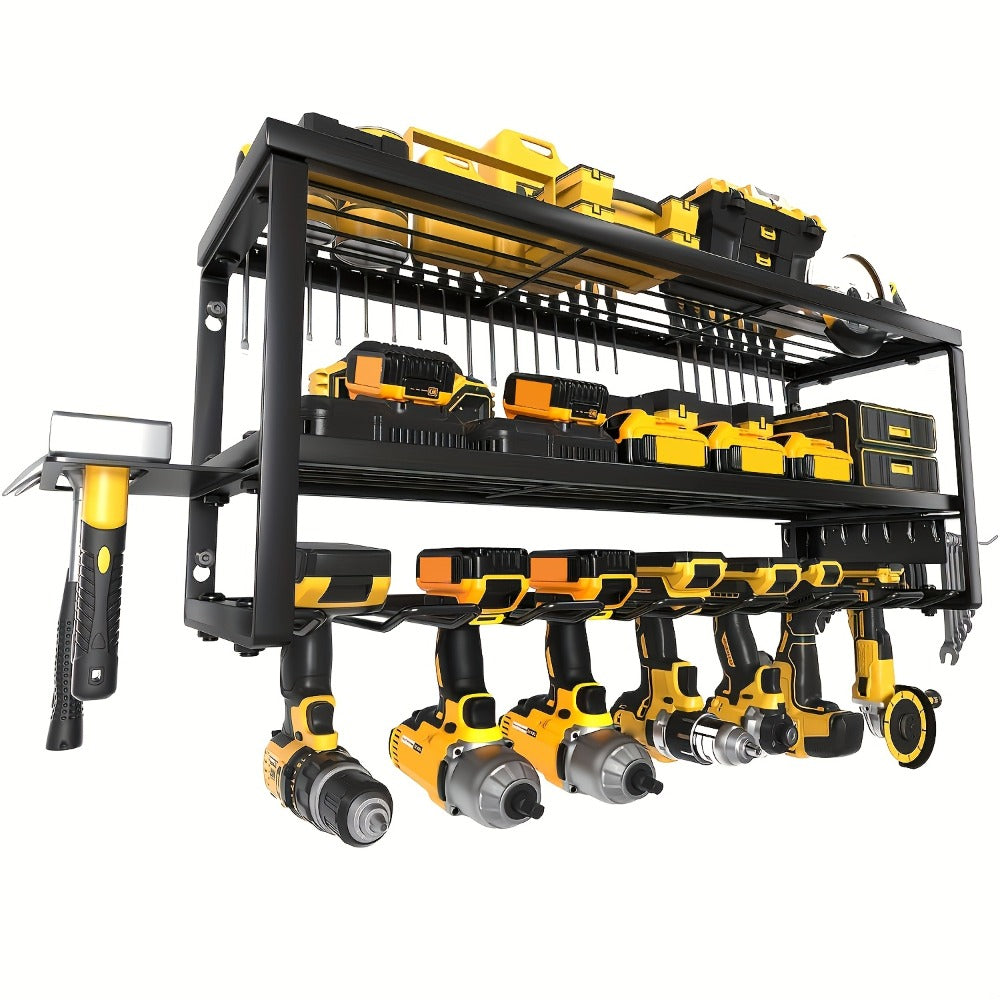 Wall Mounted Power Tool Organizer Rack – Heavy Duty Metal Drill Holder with 2/3/4 Layer Floating Shelf | Garage Tool Storage for Cordless Drills, Screwdrivers & Power Tools | No El - product image 4