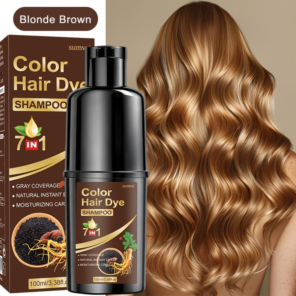 Natural Herbal Hair Dye Shampoo 3.38oz — Moisturizing & Conditioning Easy-Apply Hair Color, 5 Shades: Black, Brown, Chestnut Brown, Golden Brown & Coffee, Holiday Gift - product image