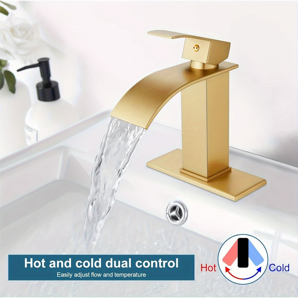 Waterfall Bathroom Sink Faucet, Single Hole or 3-Hole Mixer Tap with 6" Deck Plate, Ceramic Valve, Vanity Faucet for Farmhouse RV Bathroom, Brushed Gold Matte Black Nickel Chrome - product image 8