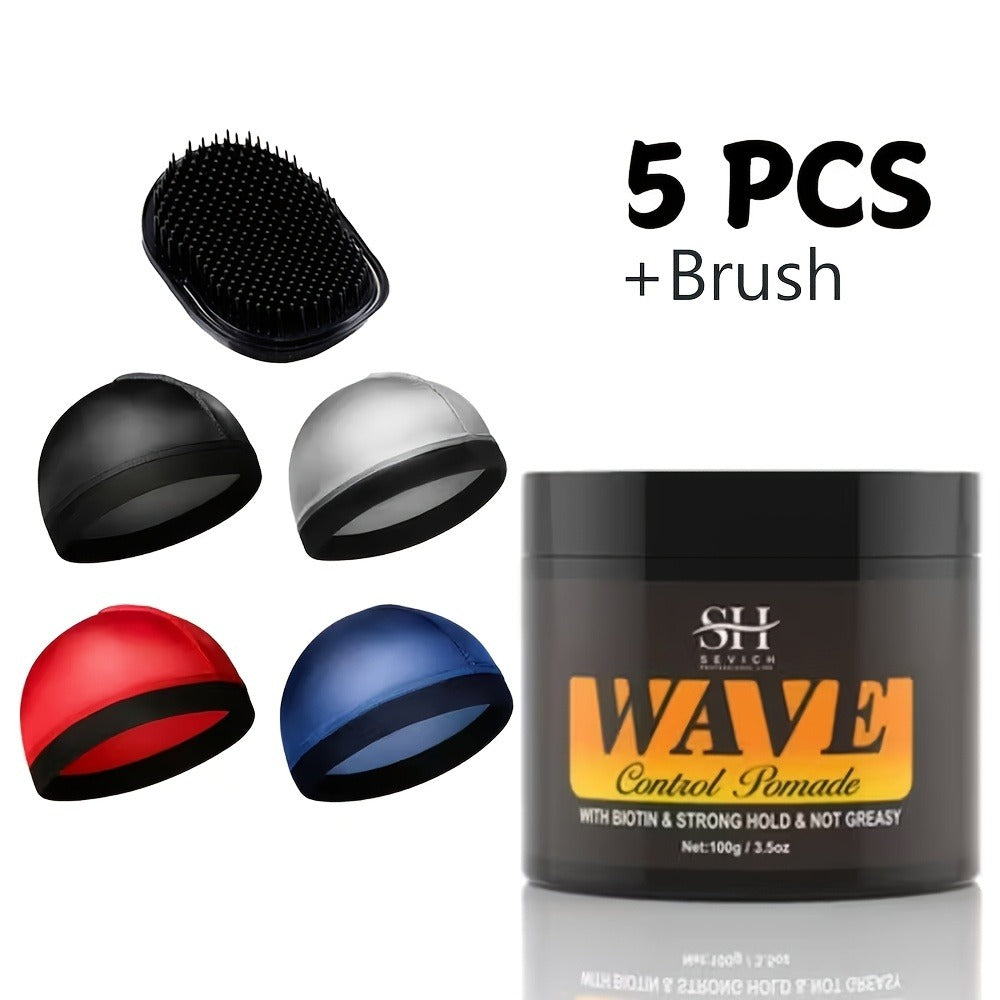 Wave Pomade Set for Men Strong Hold 360 Waves — Glycerin Formula Silky Shine, 4-Piece or 5-Piece Bundle with Silky Durag & Wave Brush, Deep Wave Pattern Hair Styling Kit, 100g - product image 7