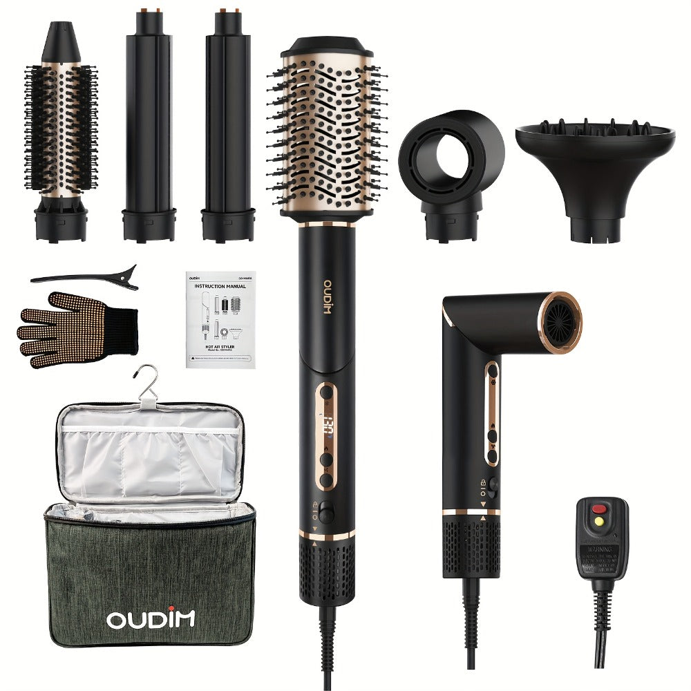 Hot Air Brush 6-in-1 Negative Ion Hair Dryer Brush & Styler 110000 RPM High-Speed Blow Dryer with Curling Iron Straightener Auto-Winding Curler Foldable Handle Storage Bag - product image 10