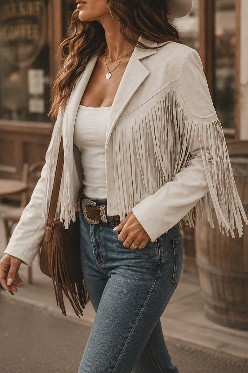 Women's Faux Fringe Jacket, Motorcycle Short Outerwear, 2026 Western Style Fashion Autumn/Winter Long Sleeve Denim Cardigan Jacket, Deer Velvet Faux Fringe - product image 5