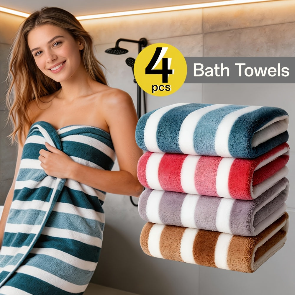 Striped Bath Towel Set 1 or 4 Pack 346GSM - 100% Polyester Super Soft Skin Friendly Absorbent Quick Dry | 70x140cm 27.6x55.1in | Green Gray Red Multi-Color | Home Bathroom Beach Es - product image 28