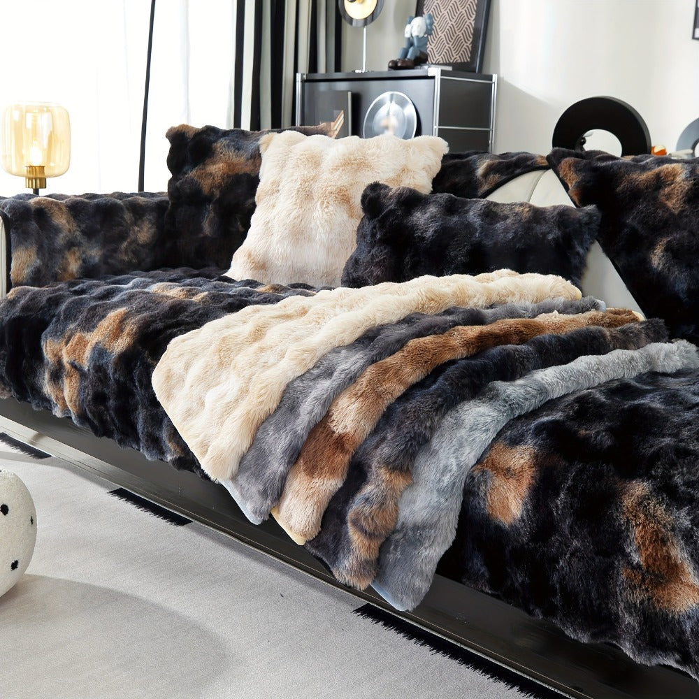 Plush Sofa Cover Faux Lamb Thick Fluffy Couch Slipcover Pet Friendly Machine Washable Gradient Color Polyester Furniture Protector for Armchair Single Double Triple Sofa Living Roo - product image 2