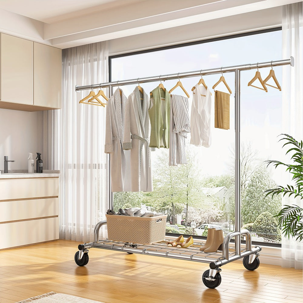 Heavy Duty Rolling Clothes Rack with Wheels - Adjustable Garment Rack 260LBS Capacity, Extendable 51"-75" Wide, for Bedroom Closet Laundry Room - product image 6