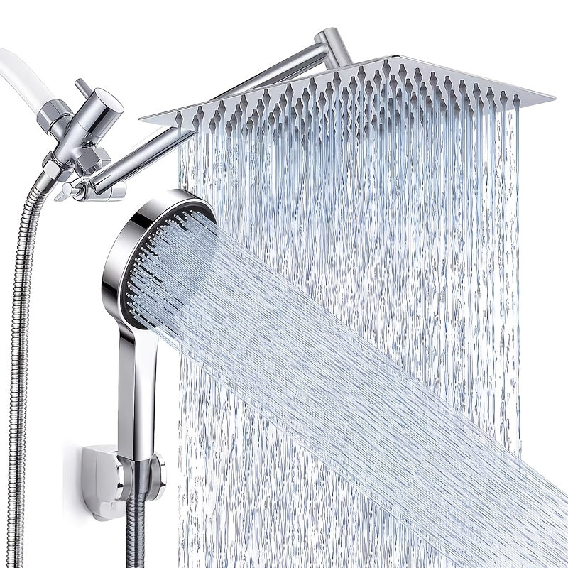 Shower Head, High Pressure Rainfall/Handheld Shower Combo With Extension Arm, 9 Settings, Anti-Leak Shower Head With Holder, Height/Angle Adjustable, Chrome - product image