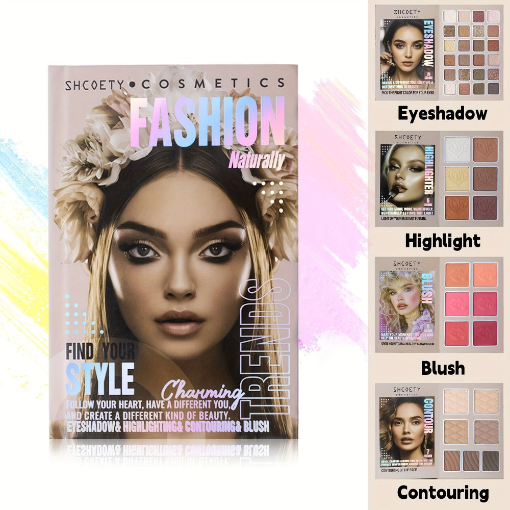 3-in-1 Eyeshadow Blush Highlighter Palette Loose Powder Book-Style Folding Compact Moisturizing Buildable Pigment Luminous Finish for Daily Glam Travel Gift Women - product image 7