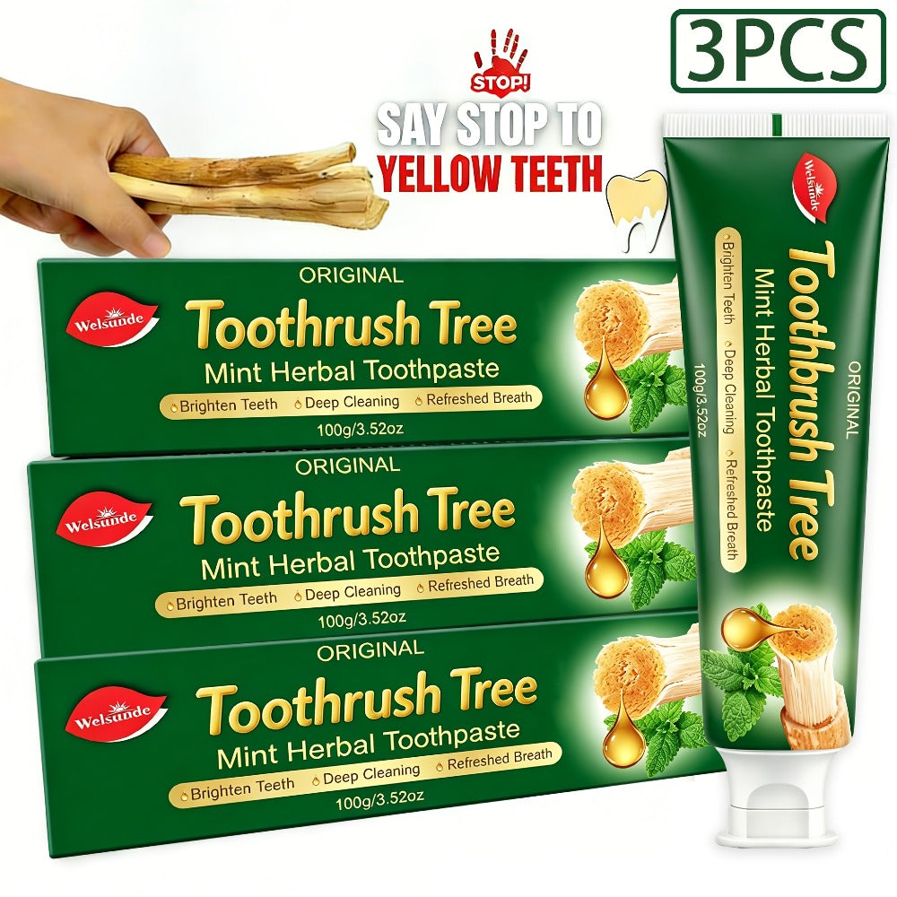 Natural Toothpaste 3-Pack – Herbal Mint Formula for Sensitive Gums & Teeth, Long-Lasting Freshness, Gentle Deep Cleaning Dental Care for Men & Women, Sleek Tube Design with Natural - product image