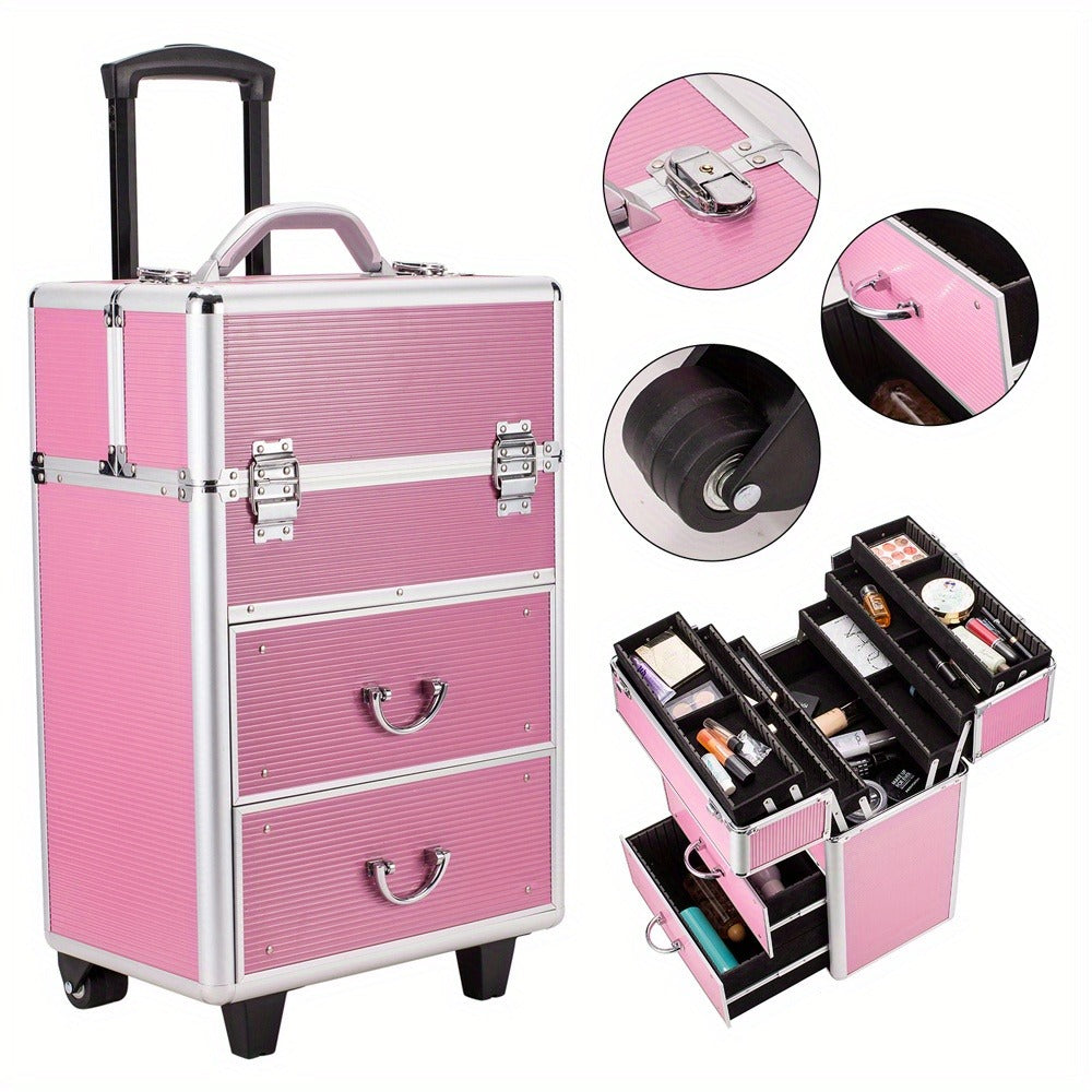 Makeup Train Case 4 Tier Lockable with Extendable Trays Large Capacity Cosmetic Organizer Box for Makeup Artists Salon Professional Beauty Storage Portable Travel Case Pink - product image 3