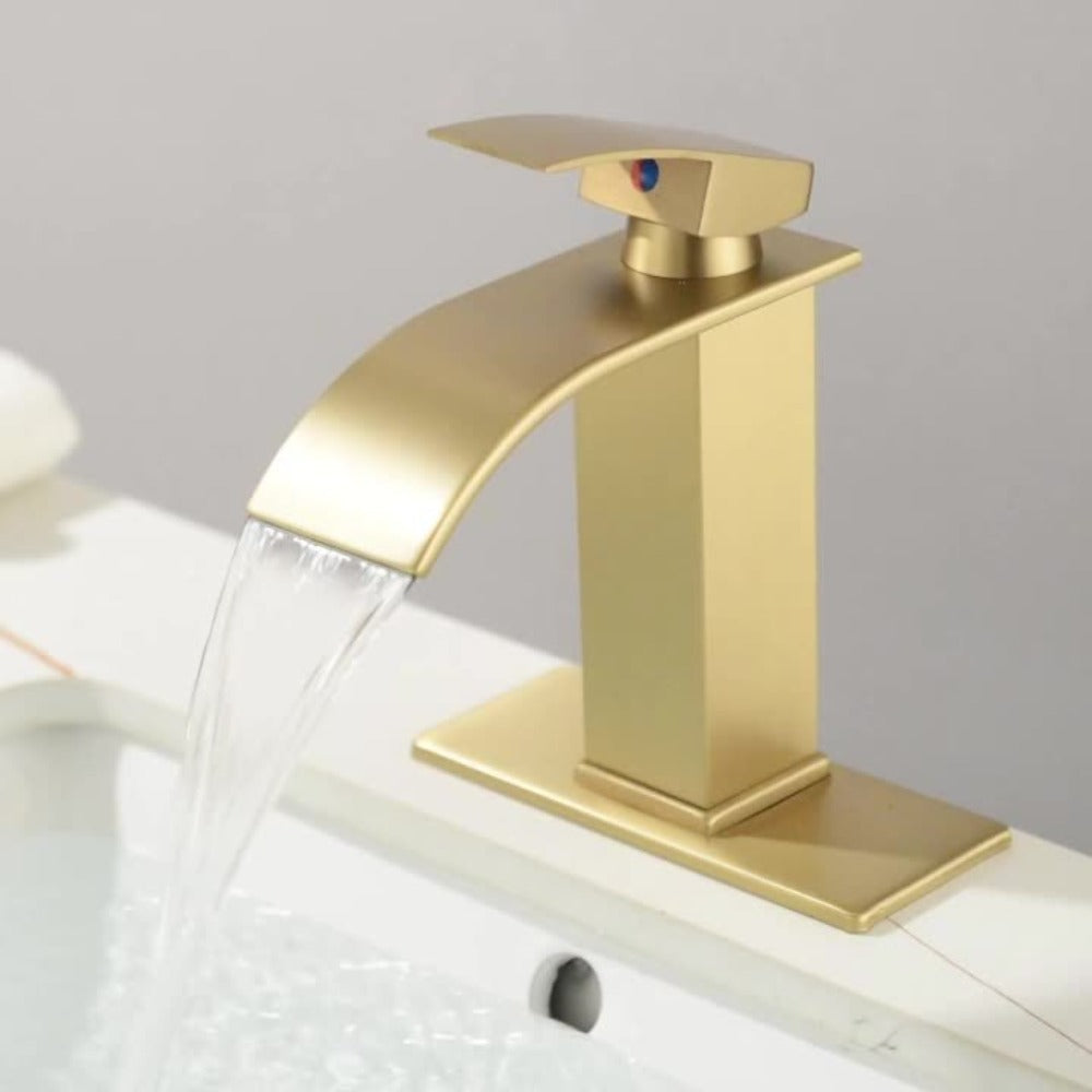 Waterfall Bathroom Sink Faucet, Single Hole or 3-Hole Mixer Tap with 6" Deck Plate, Ceramic Valve, Vanity Faucet for Farmhouse RV Bathroom, Brushed Gold Matte Black Nickel Chrome - product image 19