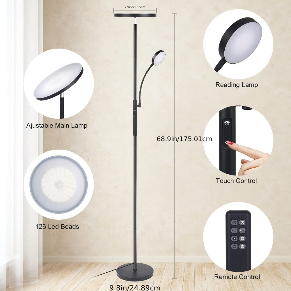 LED Floor Lamp with Reading Light – 27W 2300LM Dimmable Torchiere Standing Lamp, 4 Color Temperatures, Remote & Touch Control, Metal Base for Living Room Bedroom Home Office (Black - product image 11