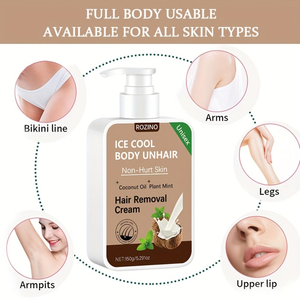 Hair Removal Cream Coconut 150g Painless Semi-Permanent Depilatory – Gentle Non-Irritating Formula for Face Lip Underarm Legs Arms & Bikini Area, Up to 6 Month Smooth Skin Results  - product image 11