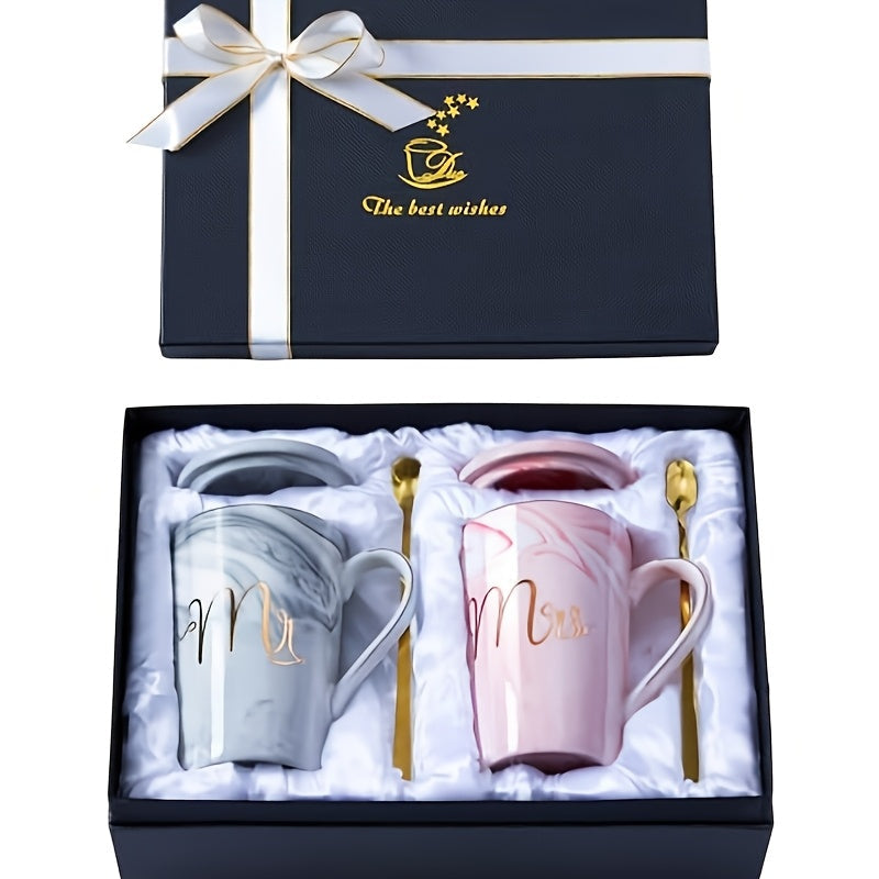 Mr and Mrs Mugs Wedding Gift Set 14oz Ceramic Marble – Bride and Groom Couples Mugs | Bridal Shower Engagement Anniversary Gift | Reusable Grey Pink Couple Coffee Mugs - product image 9