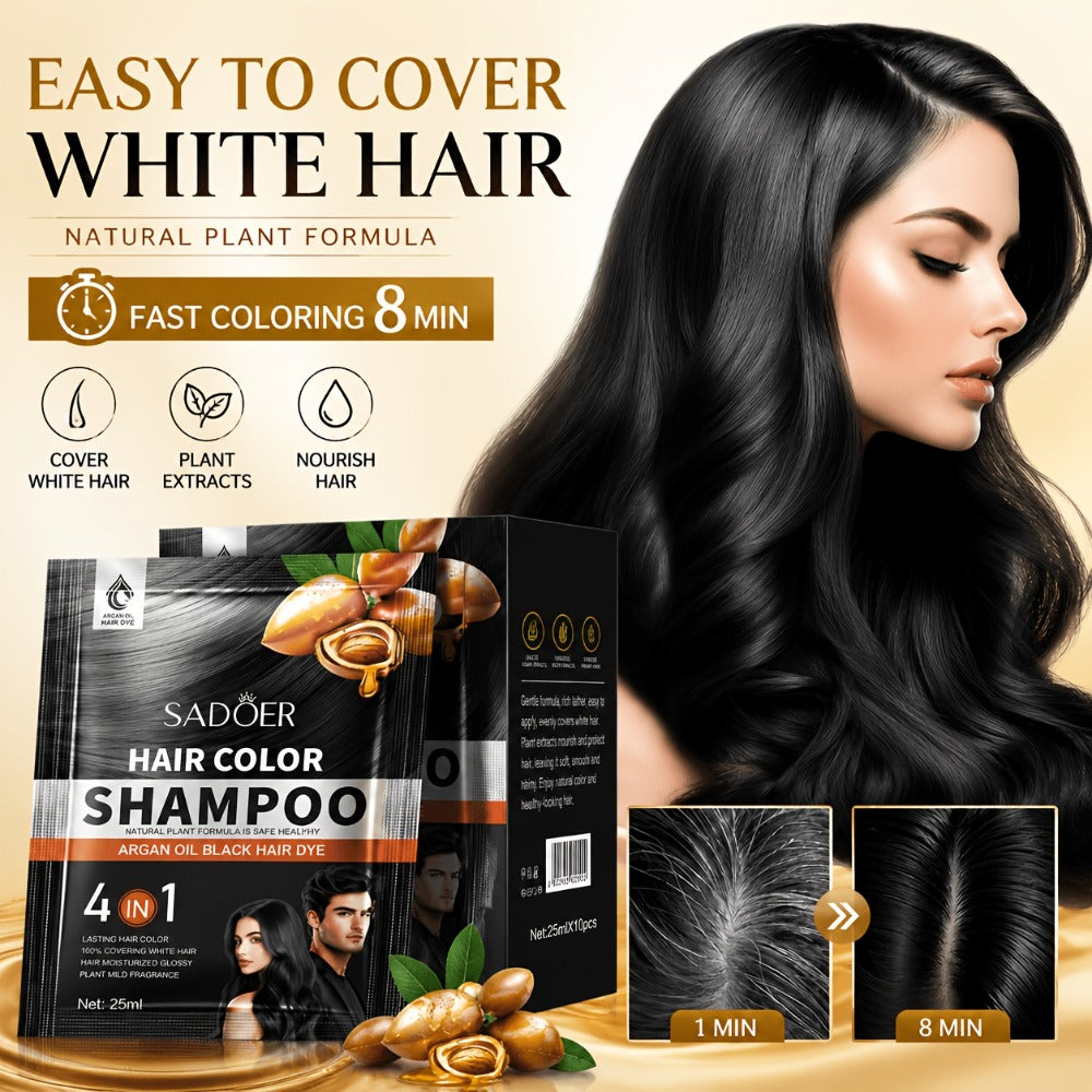 3-in-1 Hair Color Shampoo 10-Pack Single-Use Sachets Natural Dye Deep Cleansing Moisturizing Gel — Gray Coverage Portable At-Home Hair Coloring Unisex Black Brown Red Purple - product image 4