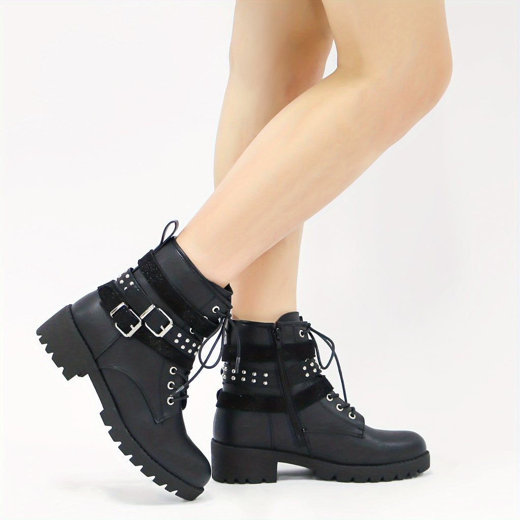 Womens' Combat Lace up Ankle Boots Motorcycle Booties, Women Shoes - product image 6