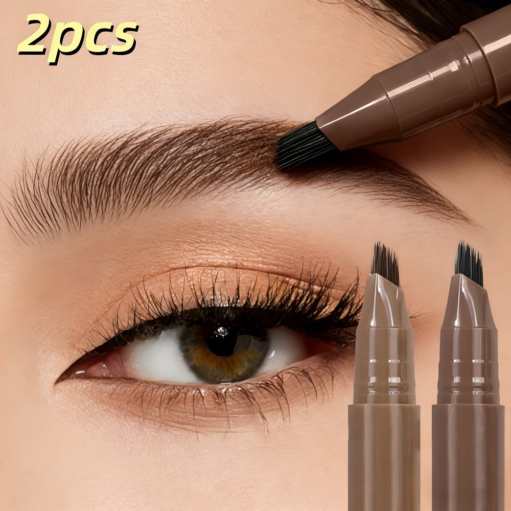 Eyebrow Pencil 2-Pack Multi-Fork Tip Waterproof — 4 Shades Natural Hair Stroke Effect Brow Pen Smudge-Proof Long-Lasting Microblading Look Hairline Filler for Sparse Brows Beginner - product image 15