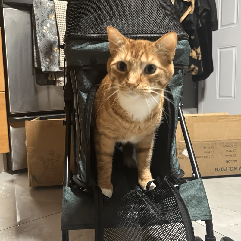 Collapsible Travel Dog Stroller, Portable Puppy Cat Pram with 4 Wheels, Canopy & Storage Basket, Featherlight Jogger Stroller for Pets Up to 33 lbs, 5 Colors - product image 4