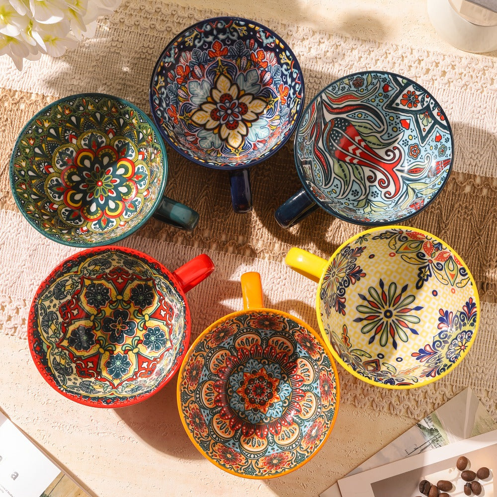 Bohemian Ceramic Coffee Mugs Set of 6 – 15 Oz Large Capacity Breakfast Mug – Microwave Safe for Hot & Cold Drinks – Unique Boho Drinkware Gift for Halloween, Thanksgiving & Christm - product image 8