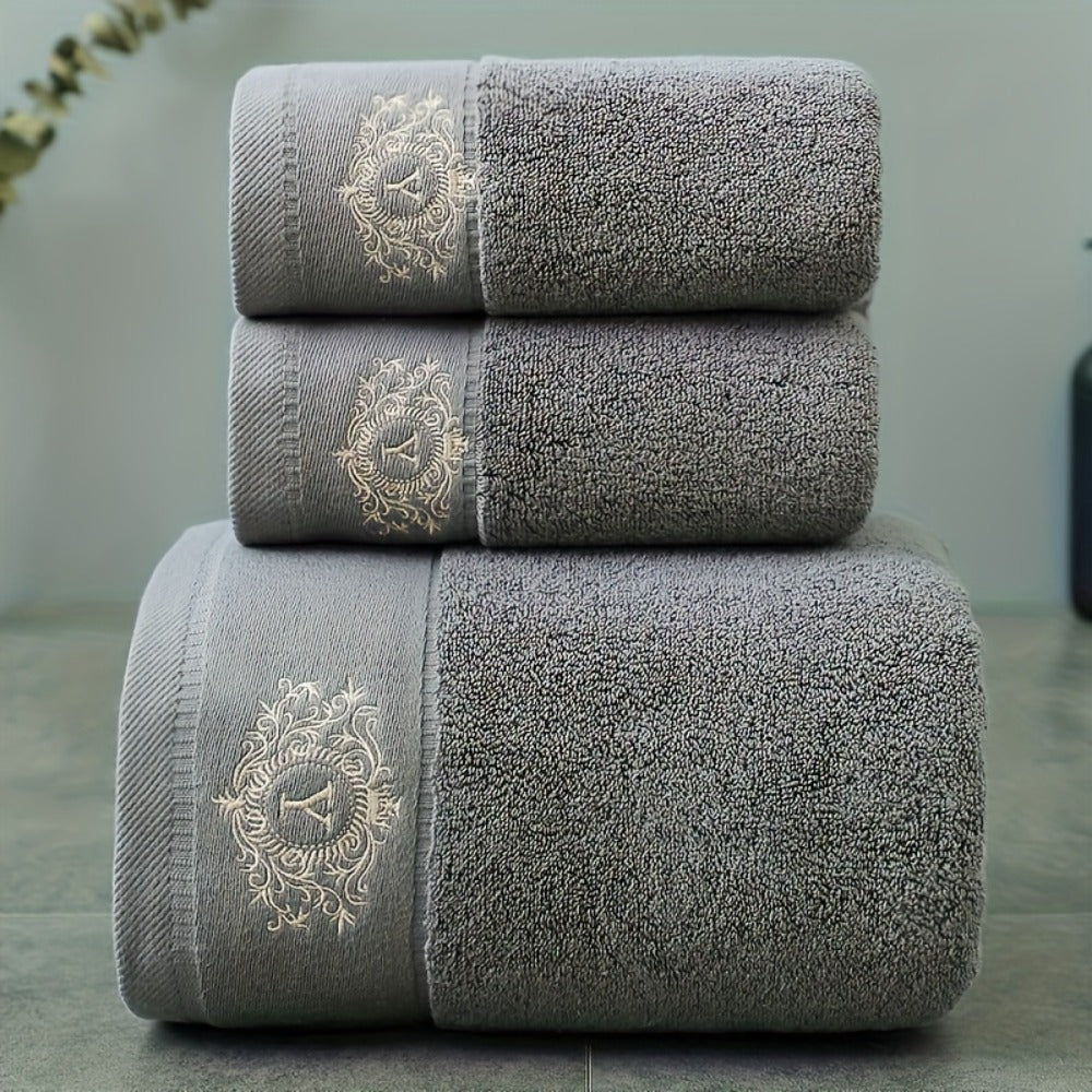 Embroidered Cotton Towel Set 3-Piece – 400g/㎡ Soft Absorbent Lint-Free Bath Towel Hand Towel Set for Home Spa Salon - product image 24