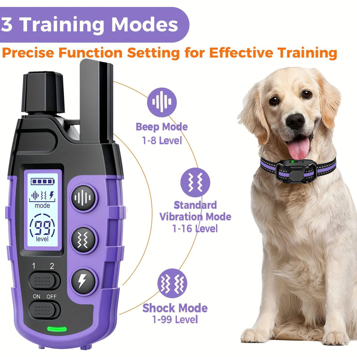 Dog Training Collar with Remote 3300ft Range – Adjustable Nylon Strap for Small to Large Dogs 5 – Rechargeable E-Collar with Vibration, Static & Beep Modes - product image 4