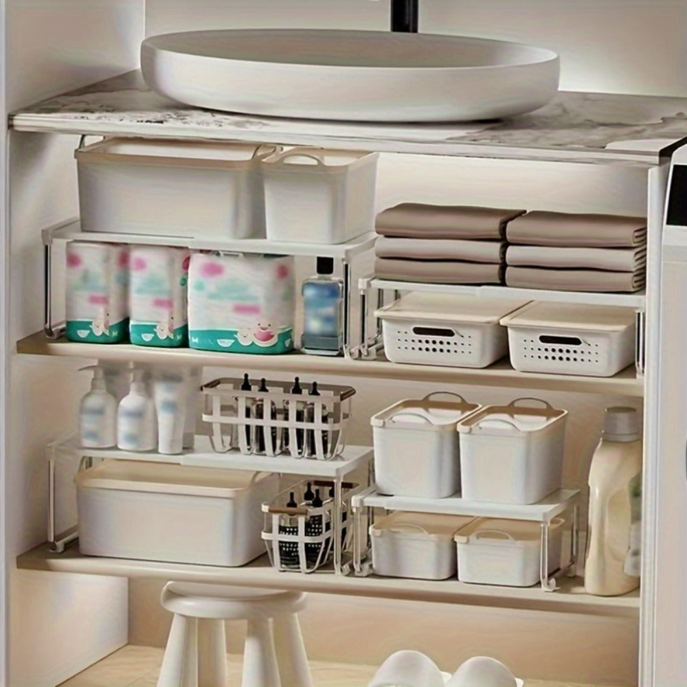 Desktop Storage Organizer Multi-Tier Expandable with Transparent Lid PP Stainless Steel Space-Saving Countertop Box for Kitchen Bathroom Cosmetics - product image 10