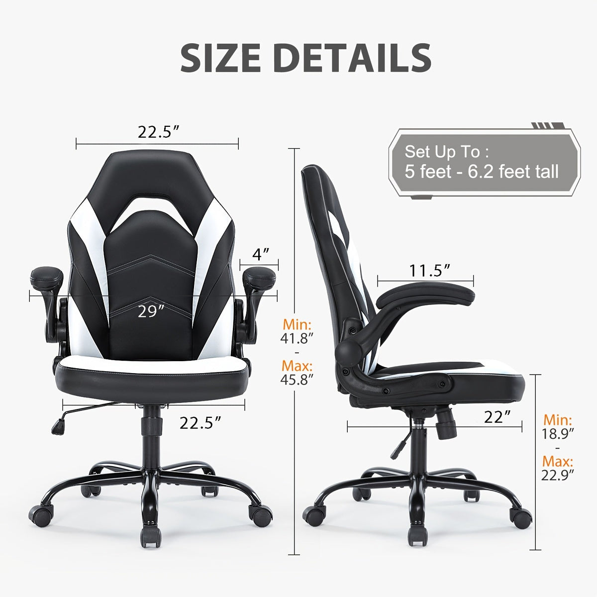 Esports Racing Style Computer Office Chair with Footrest for Home Office Desk Work Study – Ergonomic Gaming Chair with Rotating Armrest Lumbar Support & Headrest