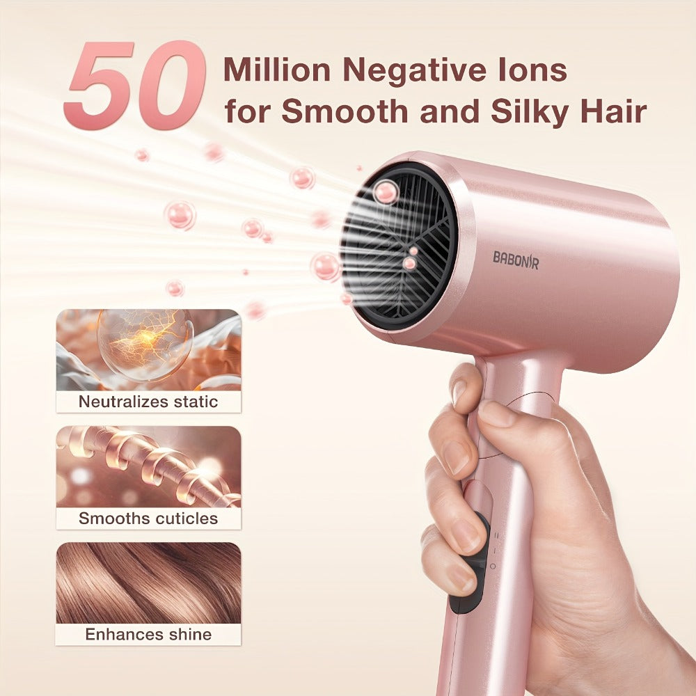 1875W Ionic Travel Hair Dryer Foldable with Diffuser & Concentrator Nozzle — Brushless Motor, 3 Heat Settings, 2 Speeds, Fast Drying Compact Blow Dryer for All Hair Types, Pink or  - product image 12