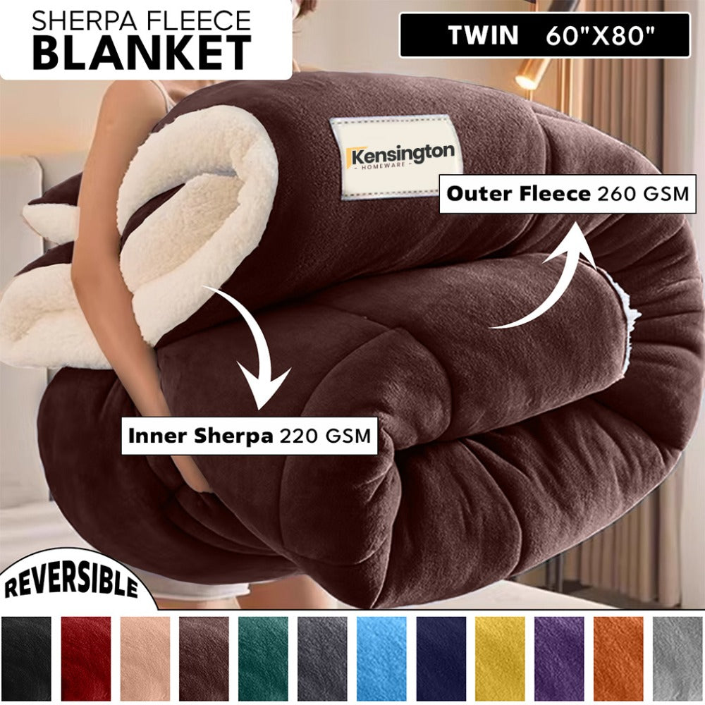 480GSM Sherpa Fleece Blanket – Double-Sided Heavy Warm Throw for Couch, Bed & Travel, Reversible All Season, 13 Colors, 3 Sizes - product image 50
