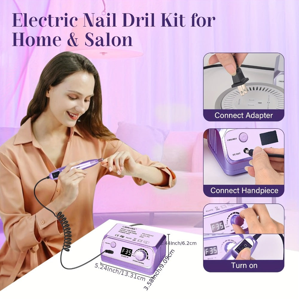 Nail Drill Kit 35000 RPM with 100 Sanding Bands Multiple Drill Bits Electric Nail File for Acrylic Gel Nails Manicure Pedicure Salon Home Use Purple Pink Black - product image 2