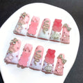 French Tip Press On Nails 10pcs Long Duckbill Pink White Glitter AB Glass Rhinestone – Cute Sugar Bear Cartoon Handmade Wearable False Nails for Wedding, Party, Back to School, Gif - product image 12