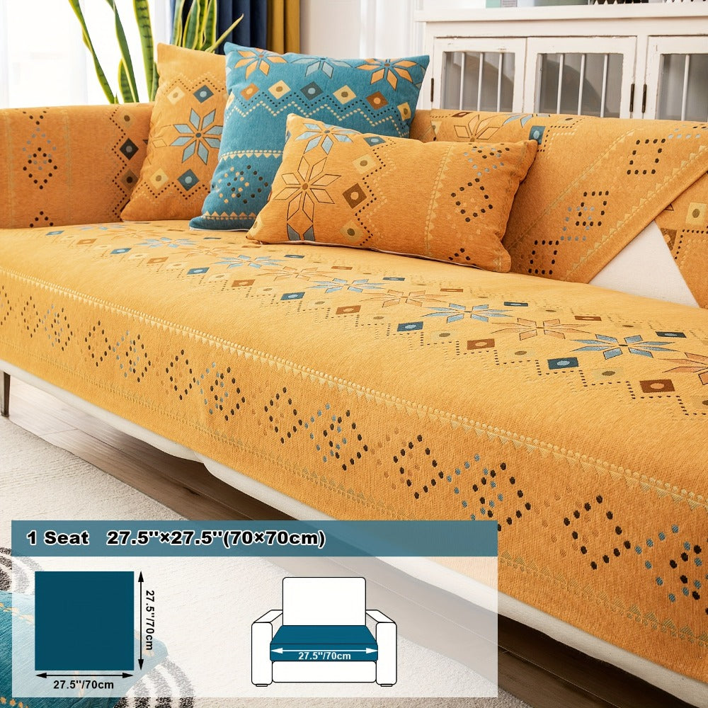 Bohemian Chenille Sofa Cover | Geometric Print Non-Slip Couch Slipcover, Thick Plush Boho Style, 1 to 4 Seat, Armrest & Backrest, Machine Washable, Sectional Sofa Protector - product image 27