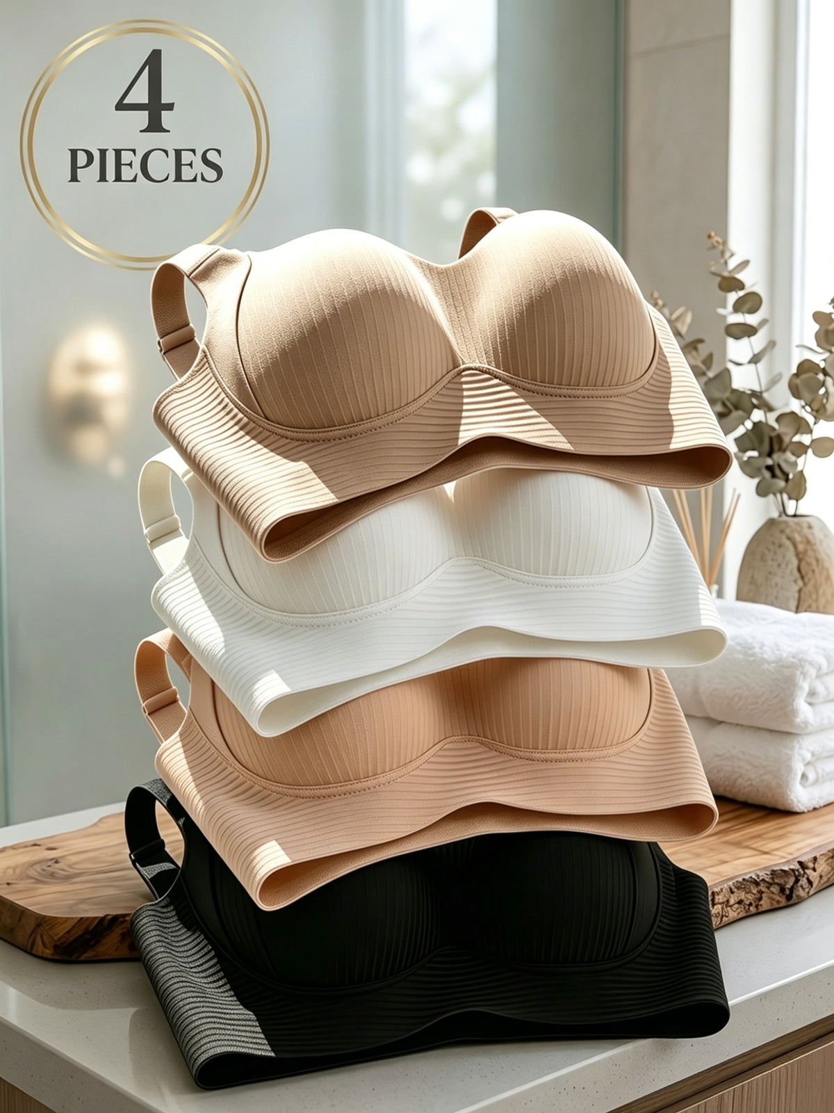 4pcs Women's Wireless Push Up Bralette - Wire-Free Back Smoothing Seamless Bras with Wide Adjustable Straps, Soft Breathable Non-Detachable Cups Suitable for - product image 6