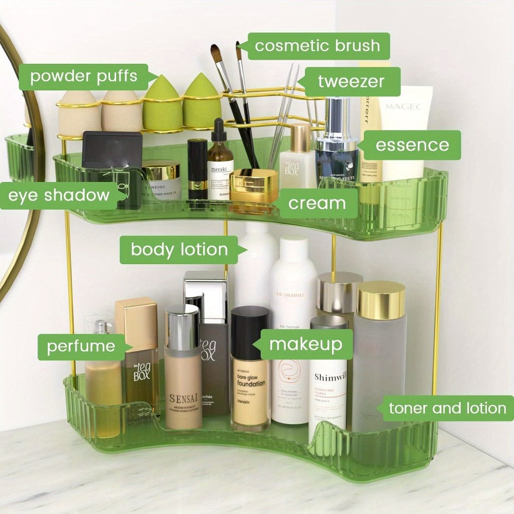 Bathroom Corner Shelf Organizer 2-in-1 Tiered Makeup Skincare Storage with Brush Holder No-Tool Install Space-Saving Countertop Vanity Dresser Kitchen Organizer Women - product image 6