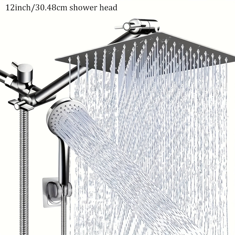 Rain Shower Head with Handheld Spray Combo 8 10 12 Inch High Pressure Rainfall Showerhead Adjustable Arm Wall Mount Chrome Black Bathroom - product image 7