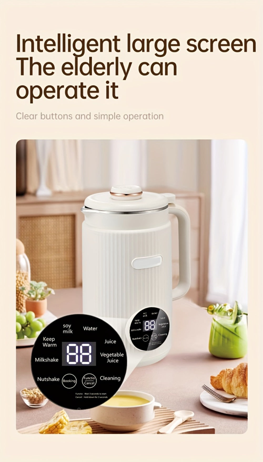 8-in-1 Nut Milk Maker 35oz 8-Blade - Almond Oat Soy Coconut Plant-Based Milk Machine with Delay Start Keep Warm Self-Cleaning Boil Water Function - Non-Dairy Beverage Blender Soy M - product image 12