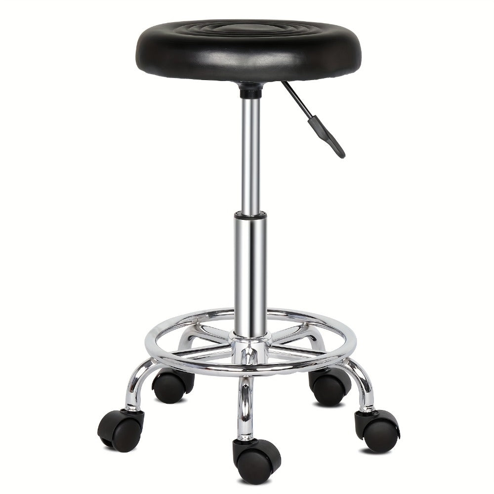 Round Padded Swivel Bar Stool 360° with Chrome Base - Adjustable Height Salon Kitchen Counter Stool for Nail Salon Beauty Studio Home Bar Reception, Black & White, 13"x24" - product image 12