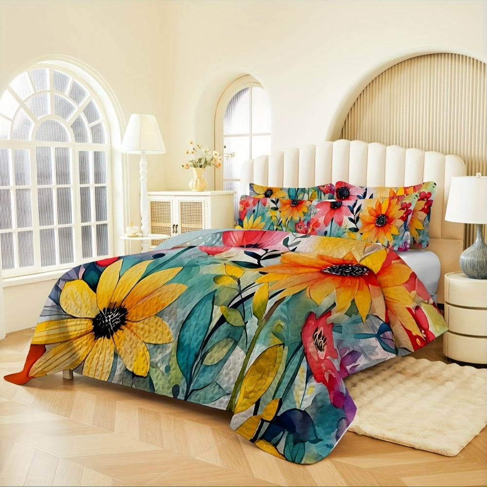 Boho Quilt Comforter Set Twin Full Queen King - Floral Bedding Lightweight Soft Microfiber Reversible Bedspread for Women Girls 2/3 Pcs All Season - product image 6