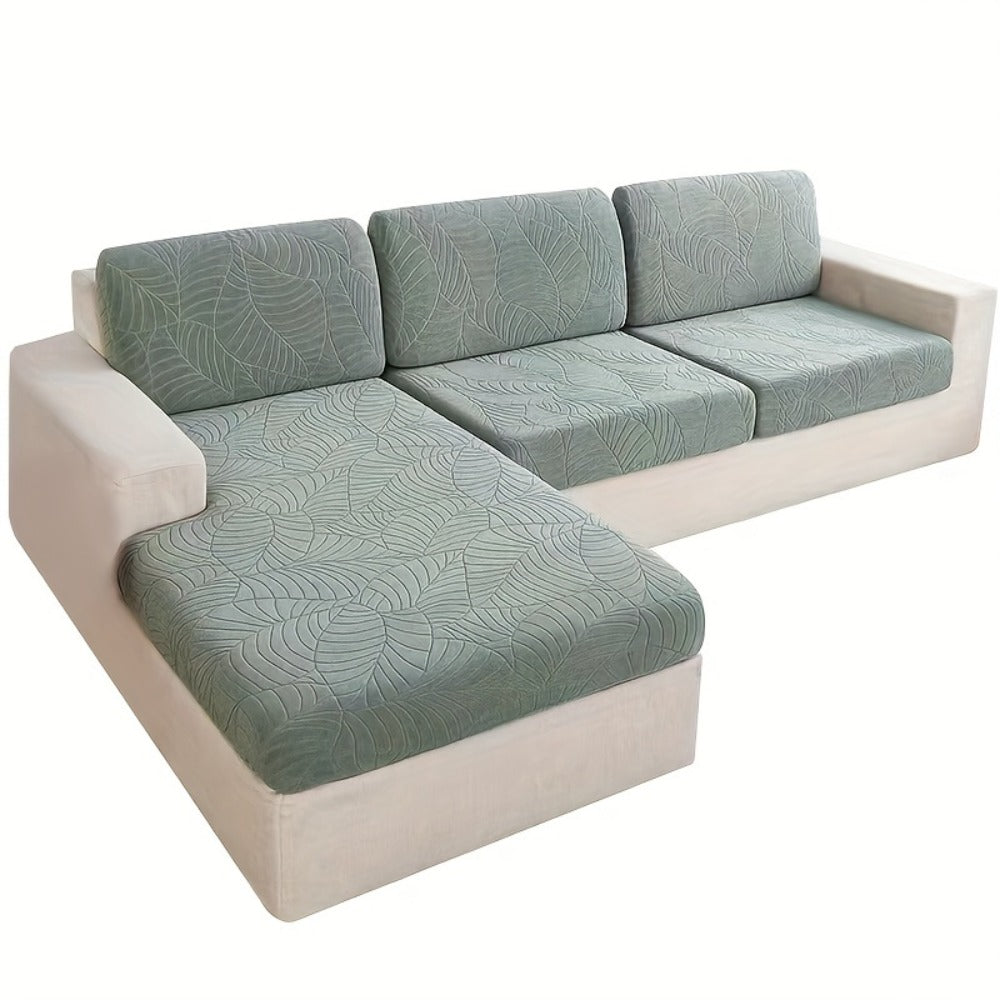 Jacquard Stretch Sofa Cover Set 6pcs Leaf Pattern High Elasticity Furniture Protective Cover with Elastic Band Easy Install Removable Washable Concubine Style Cushion Cover Home De - product image 17