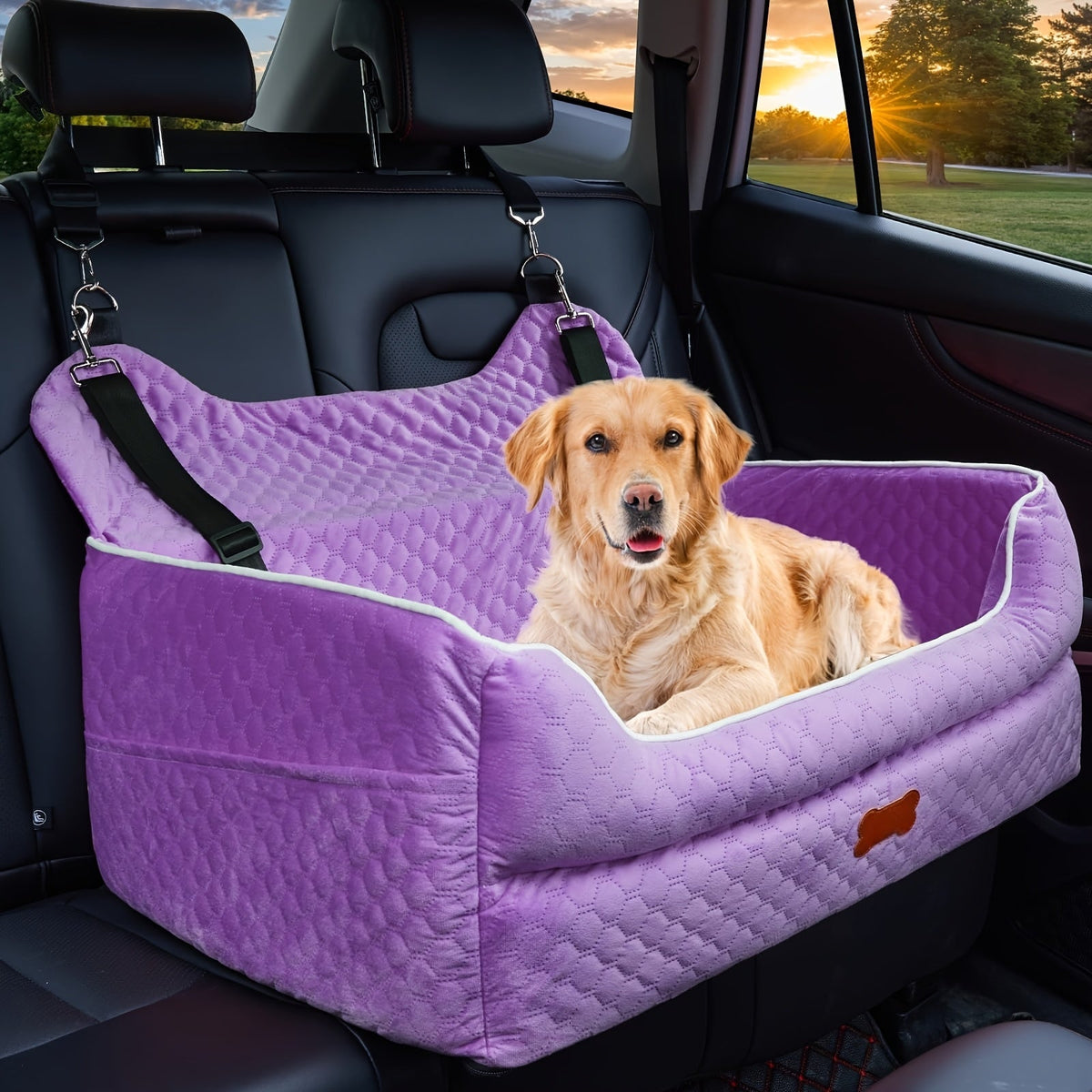 Cozy Removable Washable Pet Car Bed for Medium & Large Dogs, Elevated Back Seat Travel Cushion with Secure Straps, 6 Colors for Cars Trucks SUVs | Dog Car Booster Seat with Thick Cushion