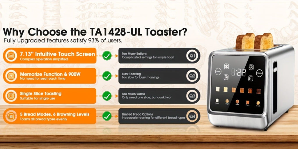 Smart Digital Toaster 2 Slice Touch Screen – Stainless Steel with Memory Function, 5 Bread Types, 6 Shade Settings, 1.5-Inch Wide Slot, 900W Fast Toasting for Home Kitchen - product image 11