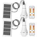 Solar Light Bulbs 2 Pack Campsite Outdoor | Shed, Chicken Coop, Emergency & Camping Light | Remote Control Timer, 4 Modes 300LM, Light Sensor Auto On/Off, Solar & USB Rechargeable