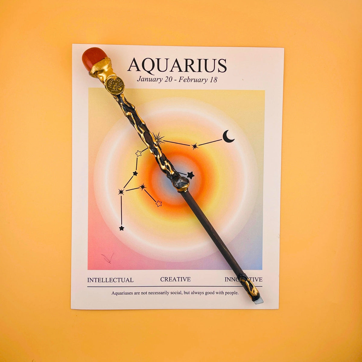 All 12 Signs Cosplay Scepter Witch Wand for Halloween, Christmas, Valentine's Day & Birthday Gift, Astrology Lover Gift for Her – Zodiac Crystal Magic Wand Handmade with Gift Box