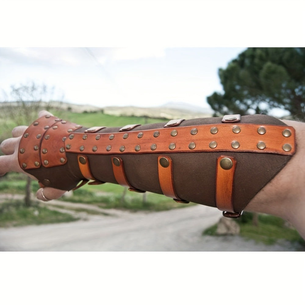 Medieval Rivet Wrist Guard Leather Bracer | Viking Renaissance Retro Arm Guard with Riveted Detail for Men, Halloween Cosplay, LARP, Renaissance Fair, Father's Day & Christmas Gift