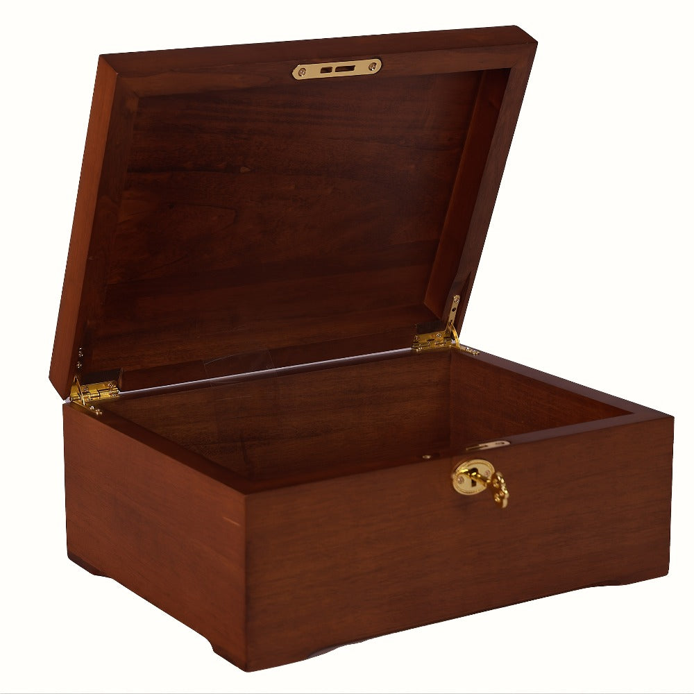 Wooden Jewelry Box with Lock Handcrafted Vintage Wood Storage Chest Hinged Lid Key Lock Multipurpose Organizer Keepsakes Home Office Decor 11x8.5x5.25 Inch - product image 4