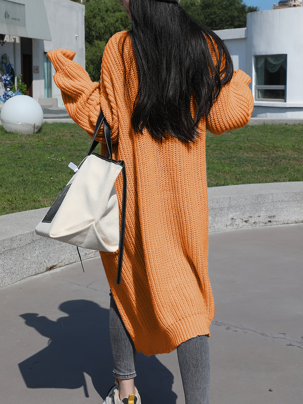 Plus Size, Solid Color Plus-Size Women's Long Pocket Cardigan Loose Over-the-Knee Sweater Coat Fashion Versatile Outerwear - product image 21